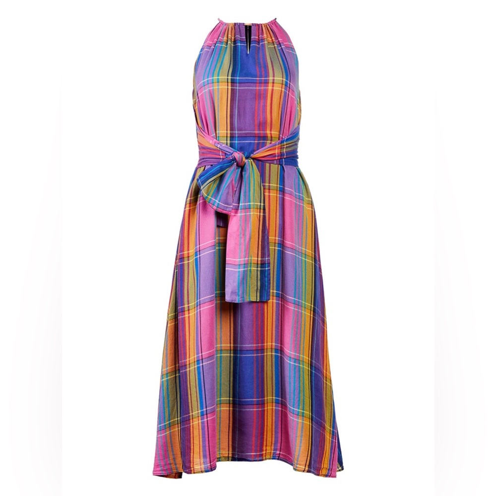 Ann Taylor Madras Plaid Halter dress with attached belt
Size 10